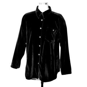 Erika And Company Shirt Womens Large Black Cotton Velour Button Up Soft Casual